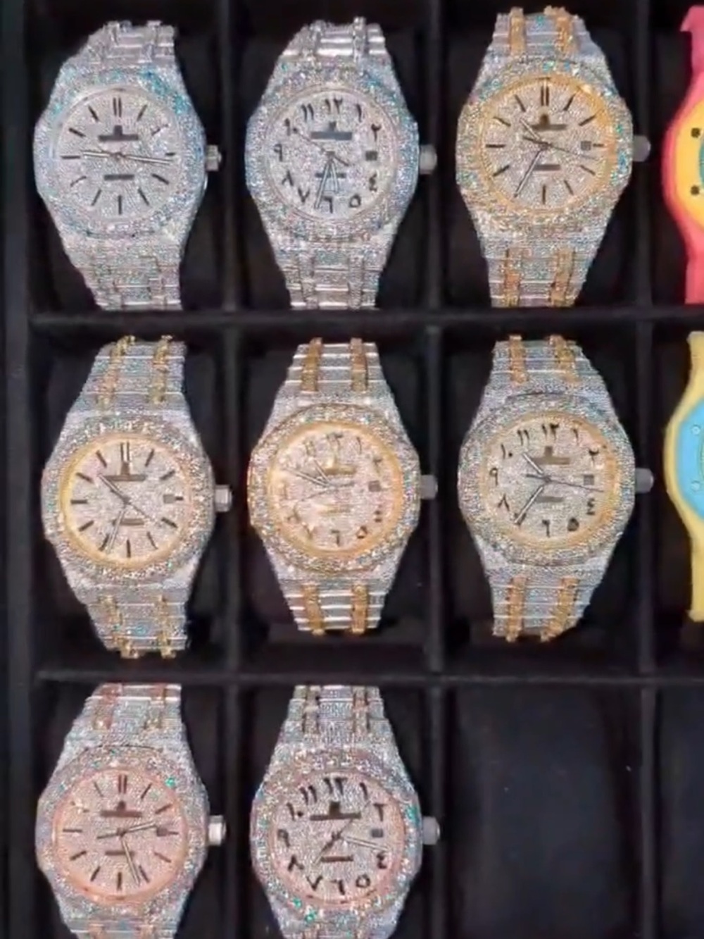 Luxury Men's Iced-Out Silver & Gold Bracelet Watch - Brand Unspecified